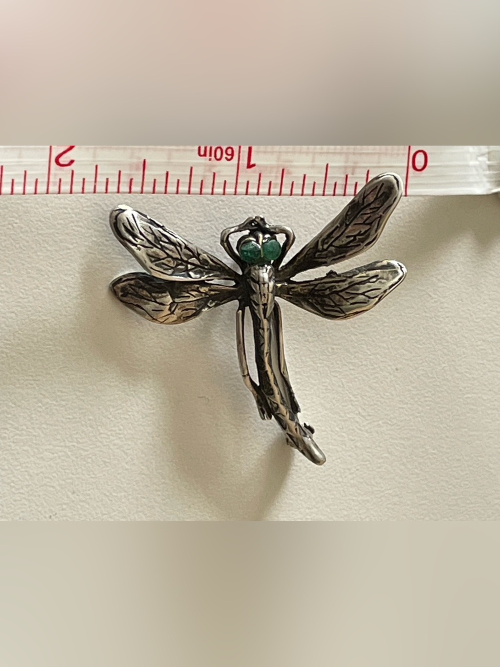 Artisan Art Nouveau Emerald Eyes Dragonfly Vintage Pin #7218 - Picture 8 of 11